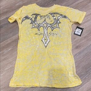 NWT Affliction Women’s tee - yellow burnout (see through) - size M